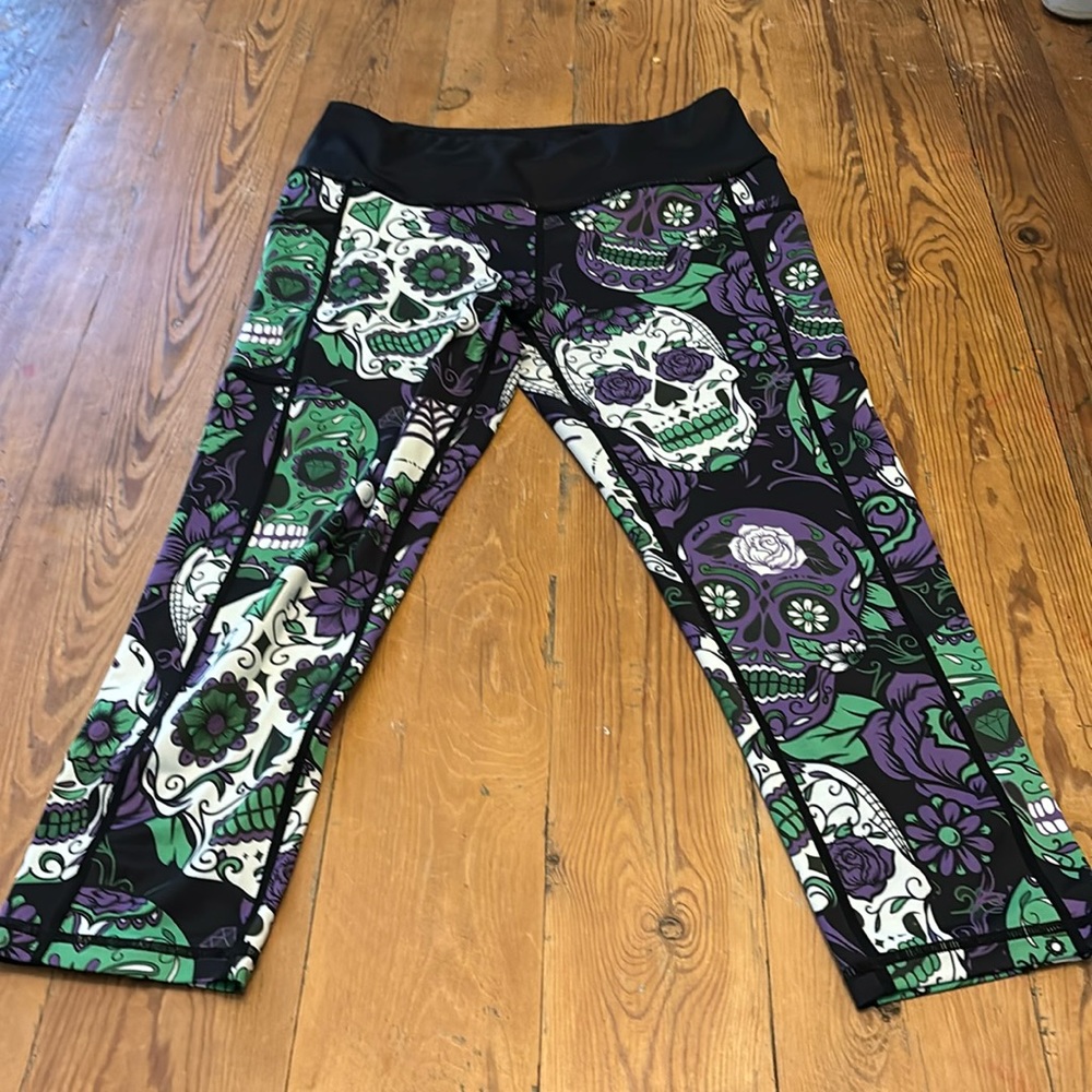 Green and purple skull leggings. Constantly Varied Gear Capri - Medium